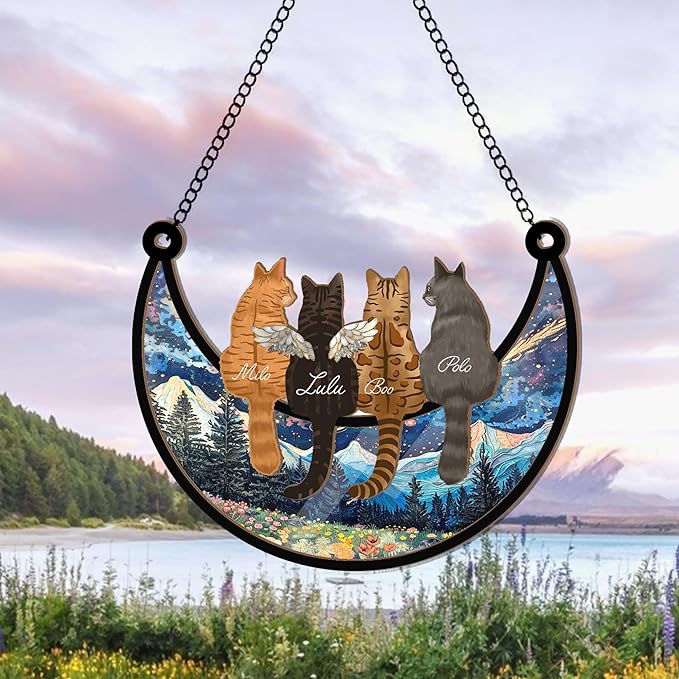 Personalized Pet Memorial Suncatcher – Custom Cat Angel Suncatcher with Name & Breed, Pet Loss Sympathy Gift, Memorial Keepsake for Cat Lovers