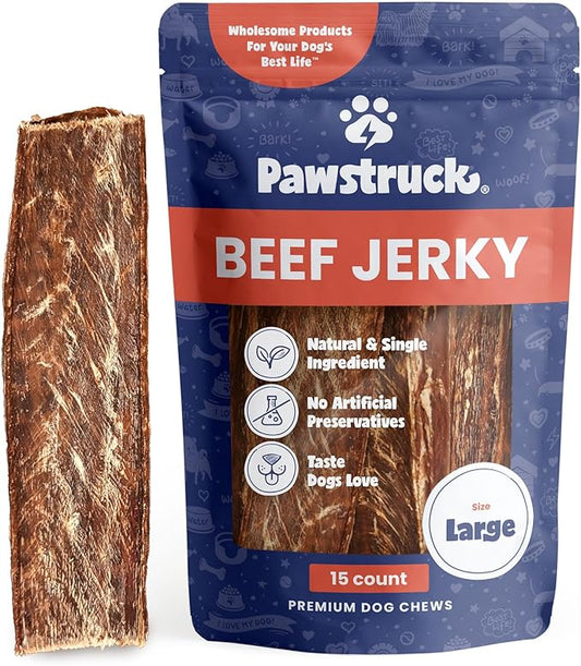 Pawstruck Premium Beef Jerky Dog Treat Chews, Large 10" Strips – Supports Hip & Joint Health, Rich in Glucosamine & Chondroitin, No Added Preservatives – 15 Count
