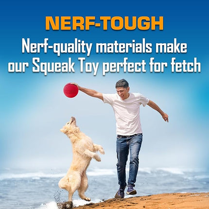 Nerf Dog Classic Squeak Ball Outdoor Dog Toy, 3.8 Inch Dog Ball Fetch Toy, Squeaking Toy for Medium and Large Breeds, Green/Red, 2 Count