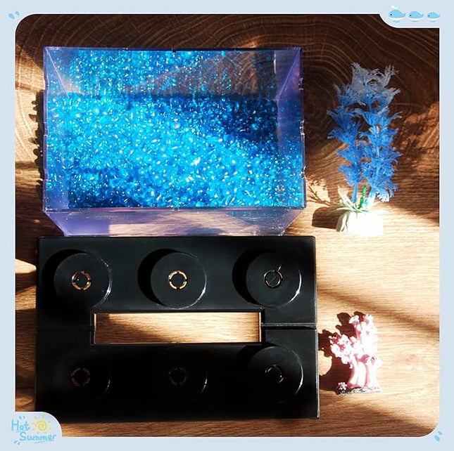 Small Betta Fish Tank, Stackable Mini Fish Tank Aquarium Tank Kit, 3/5 Gallon Rectangular Fish Bowl with Aquarium Gravel Decoration, Tiny Cube Tank for Seaweed Balls Sea Monkeys