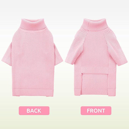 Queenmore Dog Sweaters for Large Dogs, Plaid Large Dog Sweater, Turtleneck Pet KintSweater with Check Pattern, Long Sleeve Holiday Pet Knitwear, Pink L