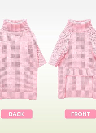 Queenmore XXL Dog Sweater, Large Dog Sweaters for Male Dogs, Turtleneck Plaid Kintsweaters for Large Breeds, Cold Weather Pullover Pet Clothes, Pink 2XL