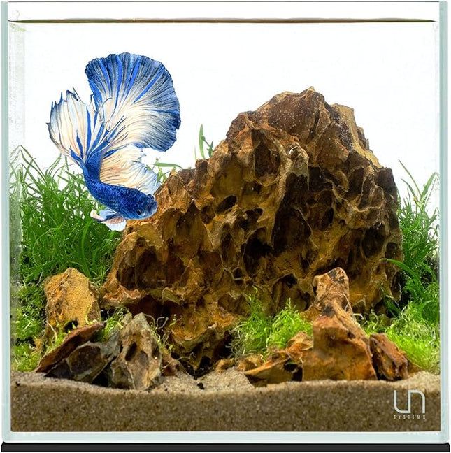 Ultum Nature Systems Ultra Clear Rimless Aquarium - Low Iron Glass Fish Tank with 45° Mitered Edges, 5mm-12mm Thick, Leveling Mat Included (25C, Cube, 4 Gallon)