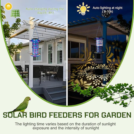 XDW-GIFTS Bird Feeder for Outdoors Solar Hanging Bird Feeder Bird House with Cardinal Feeder Large Capacity Metal Wild Bird Feeder for Garden Decor Unique Gifts & Patio Decor (Blue, 10.5 INCH)