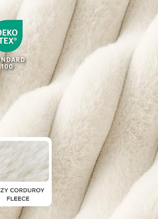 Bedsure Cute Dog Bed for Small Medium Dogs - Washable Furry Puppy Beds, Rectangle Orthopedic Corduroy Fleece Pet Beds with Removable Zipper Cover, 25x21x7inches, Cream