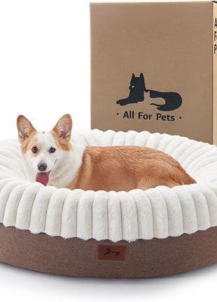 Calming Donut Dog Bed - 36" Round Washable Large Size Pet Bed for Dogs and Cats, Anti-Slip Corduroy Fleece Cat Bed, Anti-Anxiety Cushion with Anti-Slip Bottom