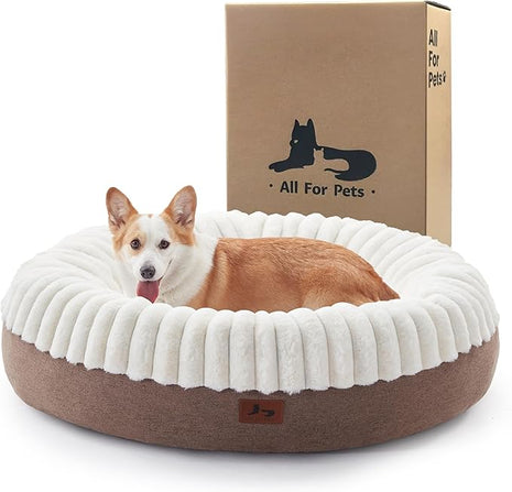 Calming Donut Dog Bed - 36" Round Washable Large Size Pet Bed for Dogs and Cats, Anti-Slip Corduroy Fleece Cat Bed, Anti-Anxiety Cushion with Anti-Slip Bottom
