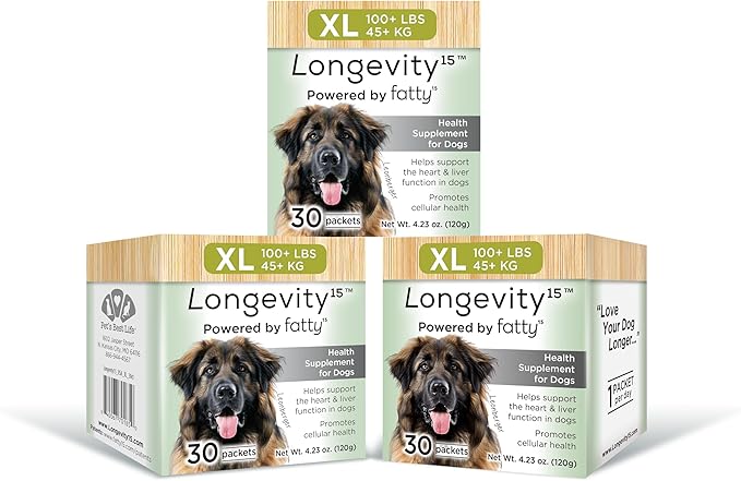 Longevity15 – C15:0 – Fatty Acid Health Supplement for Dogs – Healthy Pet Supplies – for Extra Large Dogs, 3 Pack