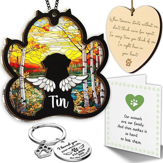 Personalized Angel Dog Memorial Suncatcher, Paw Suncatcher Remembrance Gift, Engraved Pet Memorial Ornament, Pet Sympathy Keychain, Loss of Animal Sympathy Card, Rainbow Bridge Dog Loss Gift
