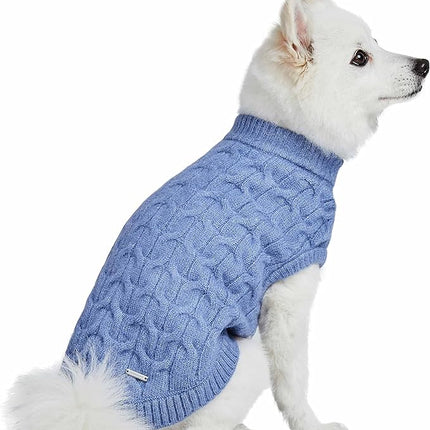 Blueberry Pet Classic Fuzzy Textured Knit Pullover Crew-Neck Dog Sweater in Heather Blue, Back Length 22", Pack of 1 Clothes for Dogs