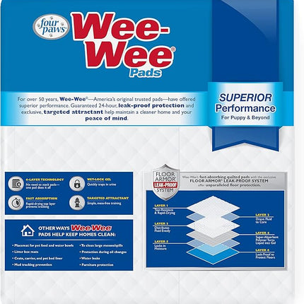 Four Paws Wee-Wee Superior Performance Unscented Pee Pads for Dogs & Puppies, Quilted Leak-Proof Dog Housebreaking Potty Training Floor Protection, 22" x 23", 30 Count