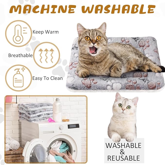 4 Pack Ultra Soft Dog Cat Bed Mat with Cute Prints Reversible Fleece Dog Crate Kennel Pad Cozy Washable Thickened Hamster Guinea Pig Pet Bed Mat for Small Animals(13 x 19 Inches,Light Gray)