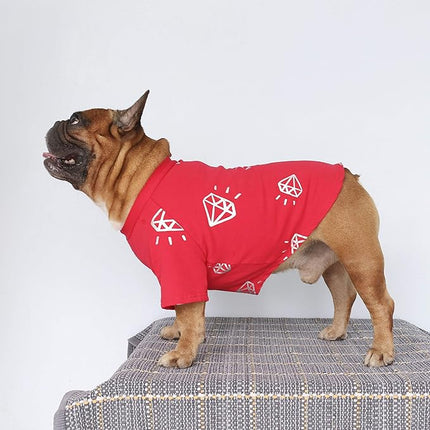 iChoue English Bulldog T Shirts Clothes for Medium Dogs Large French Frenchie Pug English Pitbull Boston Terrier - Red Diamond, XL