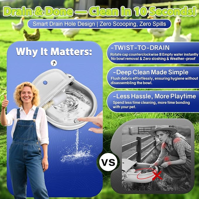 Automatic Animal Drinking Water Bowl with Drain Hole & Float Valve, 71" Extended Pipe, Stainless Steel Waterer Feeder Farm Dog Dispenser Kit Self Filling for Livestock Horse Goat Water Trough