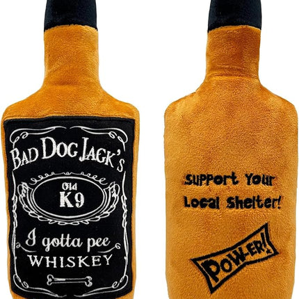 Huxley & Kent Funny Dog Toys w/Squeaker & Crinkle -Stimulating & Interactive Chew Toy for Dogs - Mesh Lined Stuffed Toy - Easy to Clean for All Breeds (Bad Dog Jack's Whiskey,Small)