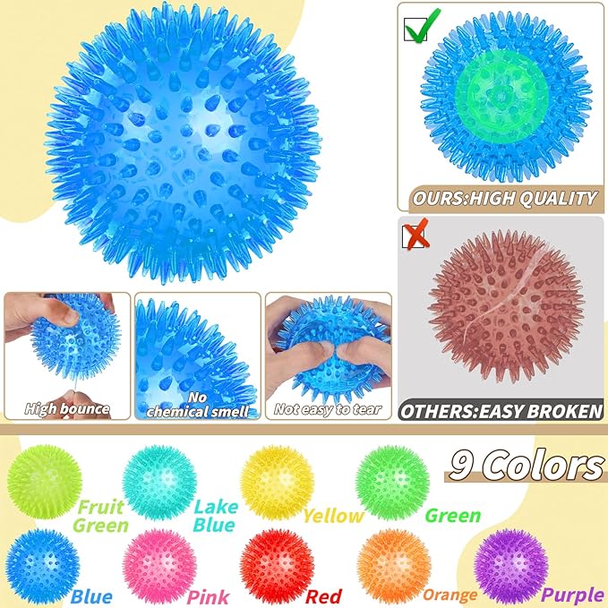 12 Pcs 4.5 in Squeaky Dog Toy Balls Spiky Dog Balls Chew for Teething Durable High Bounce TPR Fetch Toy 9 Colors Water Toy for Large Medium Dogs Aggressive Chewers Clean Teeth and Training