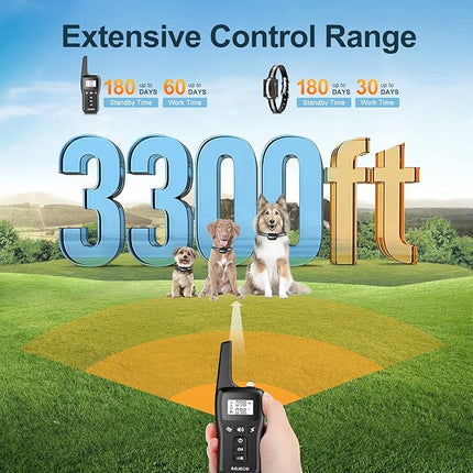 ROJECO Dog Training Collar with 3300FT Remote，IPX7 Waterproof Rechargeable Shock Collar for Large Medium Small Dogs，3 Safe Training Modes with Beep,Vibration and Shock,Adjustable Electronic Dog Collar