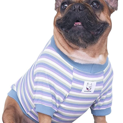 iChoue English Bulldog High Stretchy Breathable Summer Cooling T Shirts Vest Clothes for Medium Dogs Large French Frenchie Pug English Pitbull Boston Terrier Blue Stripe - XLarge