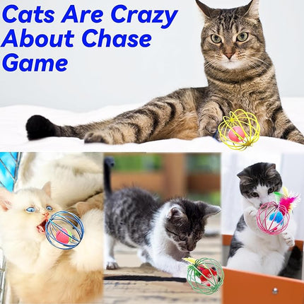 Cat Toys 6 Packs Cat Ball Toys, Metal Cage Balls with Mice & Bells, Cat Toys for Indoor Cats and Kitten, Interactive Cat Toys Cat Bell Balls, Mouse Toys, Kitten Toys Promote Physical Exercise