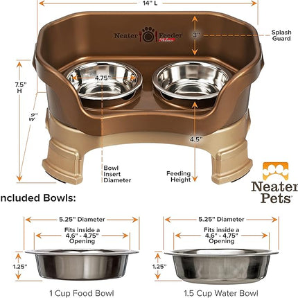 Neater Feeder Deluxe Mess Proof Cat Bowls Elevated for All Breeds – Made in USA – No Spill Raised Cat Bowls for Indoor Cats w/Leg Extensions – Stainless Steel Cat Food and Water Bowl Set - Bronze
