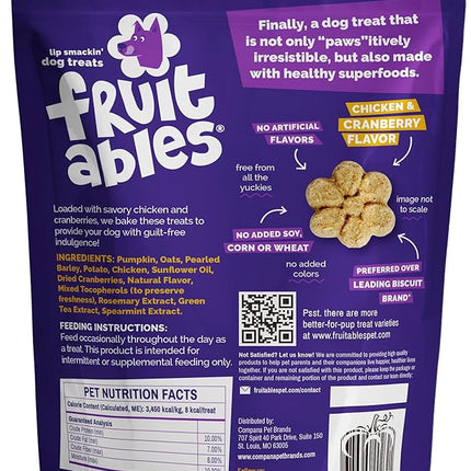 Fruitables Baked Dog Treats, Healthy Pumpkin Treat for Dogs, Low Calorie & Delicious, Free of Wheat, Corn and Soy, Made in The USA, Chicken and Cranberry Flavor, 12 oz