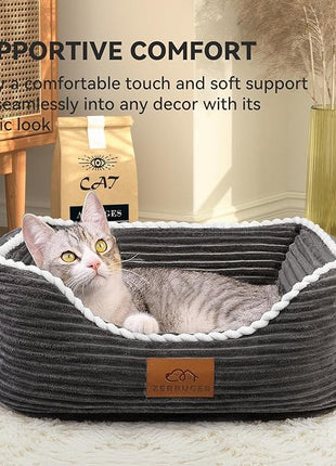 Cat Dog Bed for Pets, Rectangle Pet Bed Gift for Puppy and Kitten, Machine Washable Calming Fluffy Pet Couch Sofa for Indoor Outdoor, Portable Soft Cat Bed with Non-Slip Bottom (Small, Dark Grey)