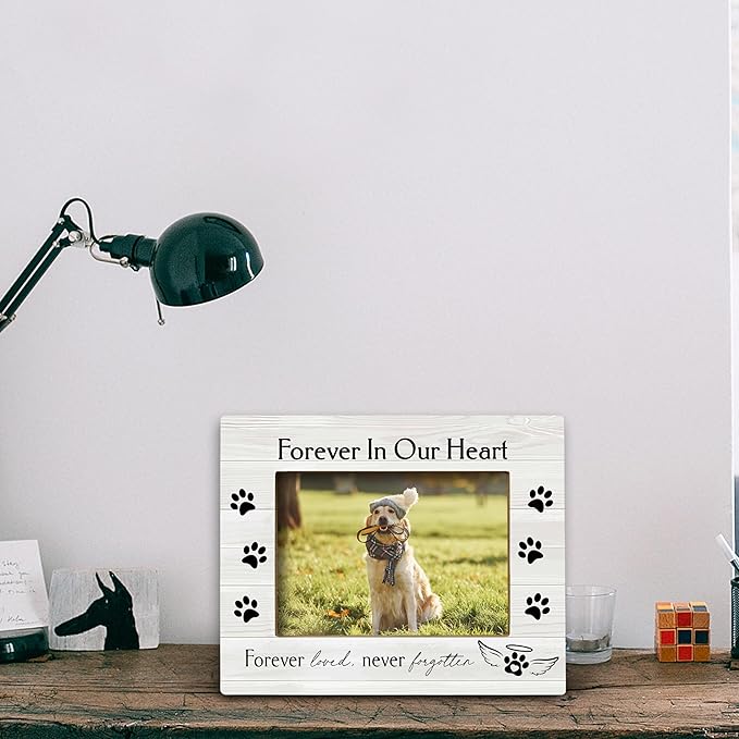 FONDCANYON Forever in Our Heart Pet Memory Picture Photo Frame,Pet Dog Cat Memorial Picture Frames,Pet Loss Sympathy Gift,Sympathy Gifts For Loss Of Dog,Passed Away Dog Memorial Gifts(5x7 Inch Photo) (Color2)