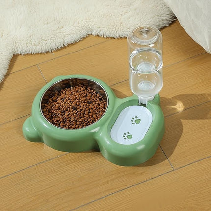 Dog Bowls, Cat Food and Water Bowl Set with Water Dispenser and Stainless Steel Bowl for Cats and Small Dogs - Green