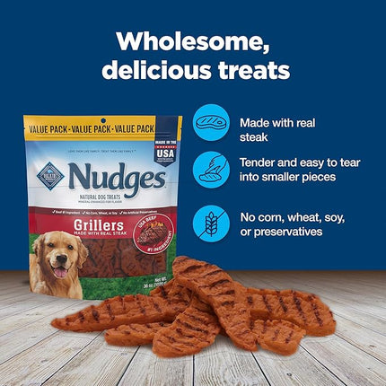 Blue Buffalo Nudges Grillers Natural Dog Treats with Real USA Beef, Made in the USA, Steak, 36-oz Bag