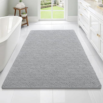 OLANLY Bathroom Rugs 70x46, Extra Soft Absorbent Chenille Bath Rugs, Rubber Backing Quick Dry, Machine Washable Bath Mats for Bathroom Floor, Tub and Shower, Home Decor Accessories, Light Grey