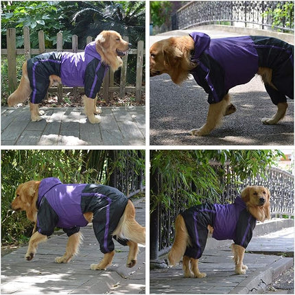 Lovelonglong Dog Hooded Raincoat, Small Dog Rain Jacket Poncho Waterproof Clothes with Hood Breathable 4 Feet Four Legs Rain Coats for Small Medium Large Pet Dogs Purple L