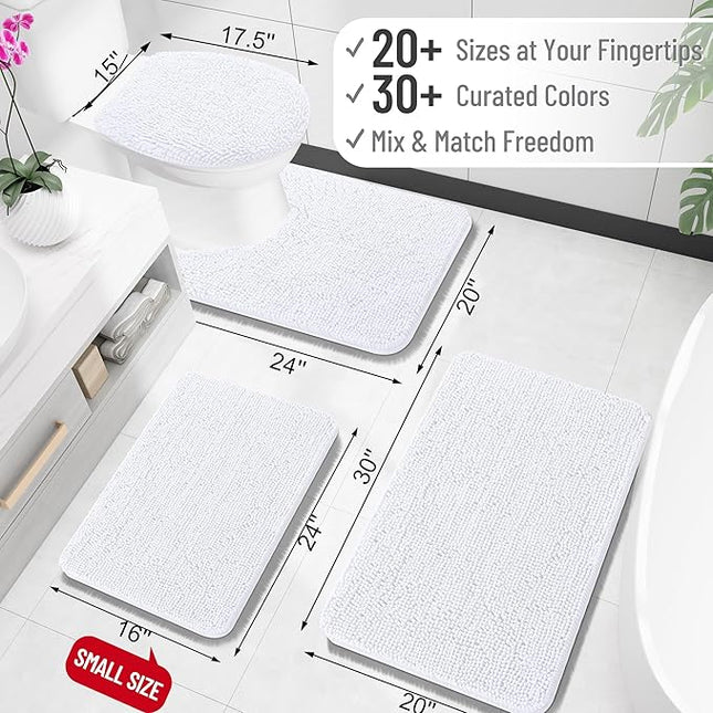 OLANLY Toilet Rugs U-Shaped 20x20, Extra Soft Absorbent Chenille Contour Bathroom Rugs for Toilet, Dry Quickly, Machine Washable, Non-Slip Bath Mat, White
