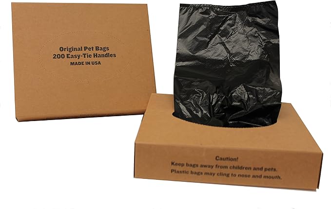 Easy Open & Easy tie-Handle 15" Long, Strong Leak-Proof Poop Bags, Dog Waste Bags, Made in USA (not on Rolls)