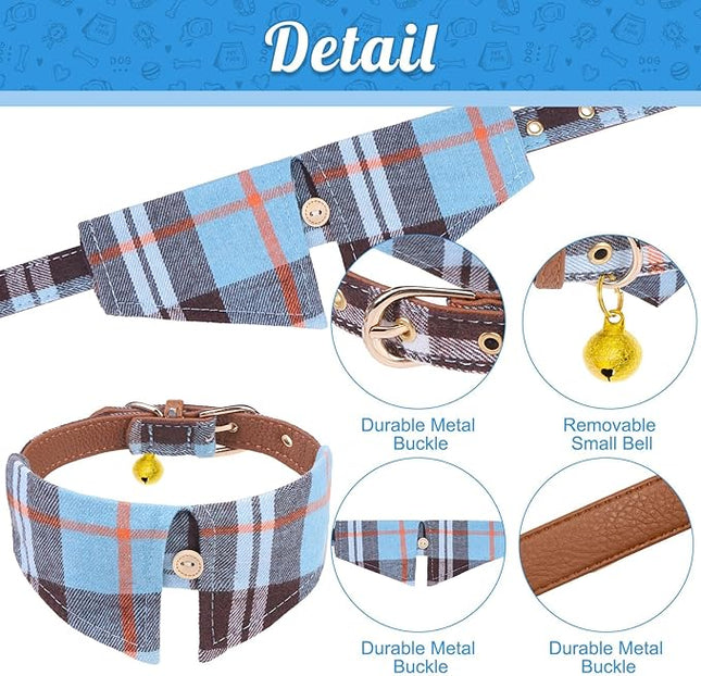EXPAWLORER Dog Leash and Collar Set - Classic Plaid Medium Dog Collar with Bow Tie, 360 Swivel No Tangle Dog Leash, Adjustable Dog Collar for Small Medium Dogs Cats, Sky Blue M