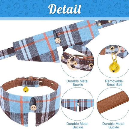 EXPAWLORER Puppy Collar and Leash Set - Classic Plaid Small Dog Collar with Bow Tie, 360 Swivel No Tangle Dog Leash, Adjustable Dog Collar for Small Medium Dogs Cats, Sky Blue XS