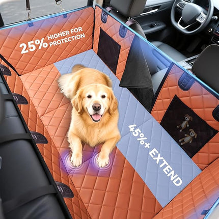 Hard Bottom Car Seat Cover for Dogs, PU+Plush Dog Car Seat Cover for Back Seat, Waterproof Backseat Extender for Dogs in Car (Brown, XL - Full-Size SUVs & Trucks)
