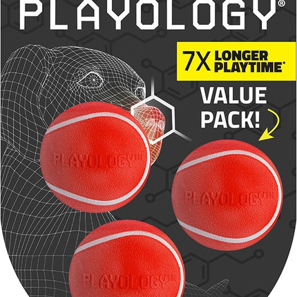 Playology Dog Toys | Squeaky Chew Ball - Bouncy Durable Floating Fetch Ball for Dogs, Value 3-Pack | Small Beef Scented Toy - Easy to Clean and Made from Non Toxic Materials
