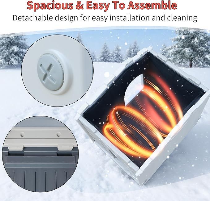 Plastic 100% Insulated Outdoor Indoor Cat House for Winter, Outdoor Cat Houses with Insulated Liner, Waterproof Outside Cat Shelter, Assemble Easily-Grey