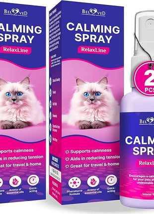 Calming Pheromone Spray & Scratch Repellent for Cats - Reduces Scratching Furniture, Pee - During Travel, Fireworks, Thunder, Vet Zone - Helps with Stress, Fighting, Hiding (60 ml (2 pack))
