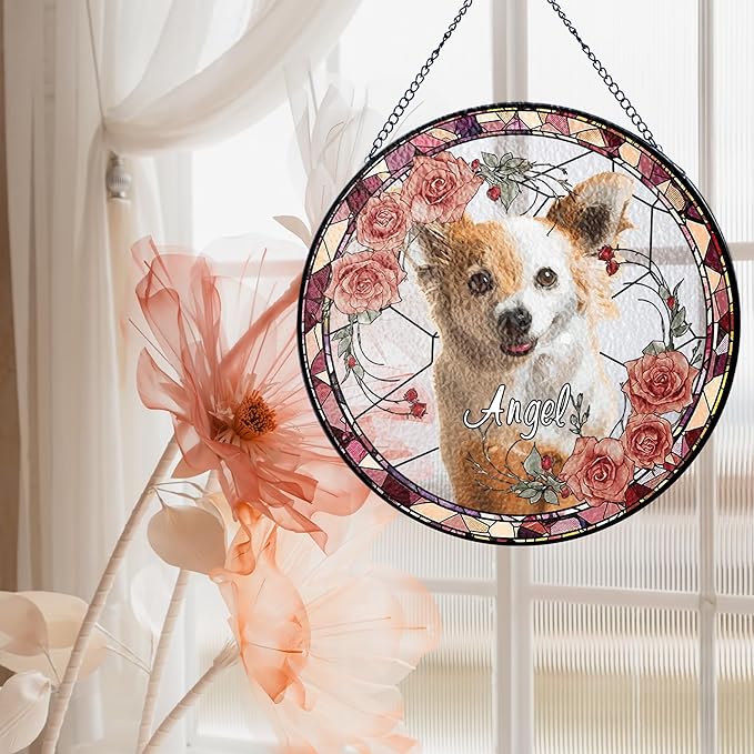 Lovely POD Personalized Pet Memorial Gifts for Dogs with Photo, Custom Dog Breeds Suncatcher, Loss of Fur Sympathy Gift, Pet Lovers Memorial Gift, Home Decor, Memorial Passing Away Gifts