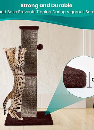 Cat Scratching Post 32 Inch for Indoor Large Cats and Kitten, Nature Sisal Tall Cat Scratch Post, Sisal Cat Scratcher Improve Cat's Scratching Habits and Protect Your Furniture, Full Brown