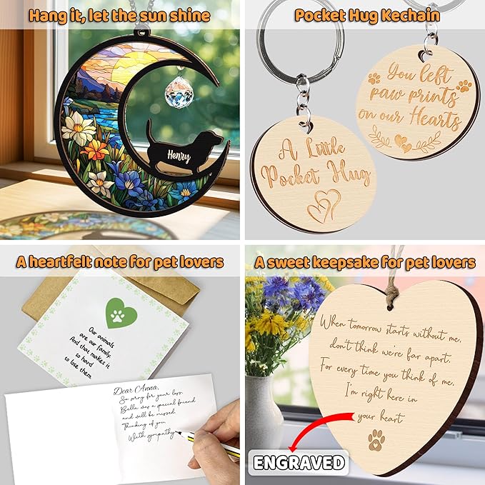 Personalized Dog Memorial Gift Suncatcher, Engraved Pet Memorial Ornament, Pet Sympathy Keychain, Loss of Animal Card, Rainbow Bridge Dog Loss Gift, Bereavement Suncatcher Window Hanging