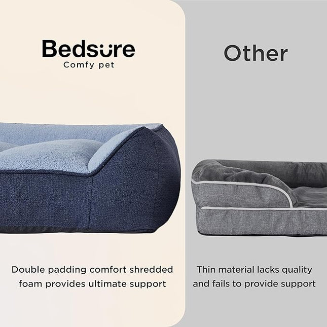 Bedsure Orthopedic Dog Beds Large Medium Sized Dog - Extra Thick Supportive Medium Dogs Bed with Waterproof Washable Cover, Comfort Pet Bed Sofa with Soft Plush Sherpa and Nonskid Bottom, Blue, 35"