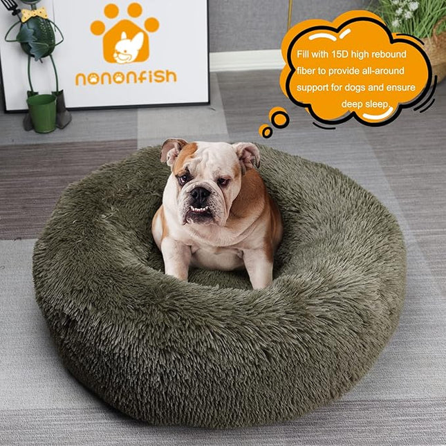 nononfish Dog Bed Mat for Medium Dogs, Army Green Orthopedic Pet Bed, 30x30x7 inches, High Density Fiber Cotton, Stuffed, Washable, Indoor, 30 pounds Weight Capacity