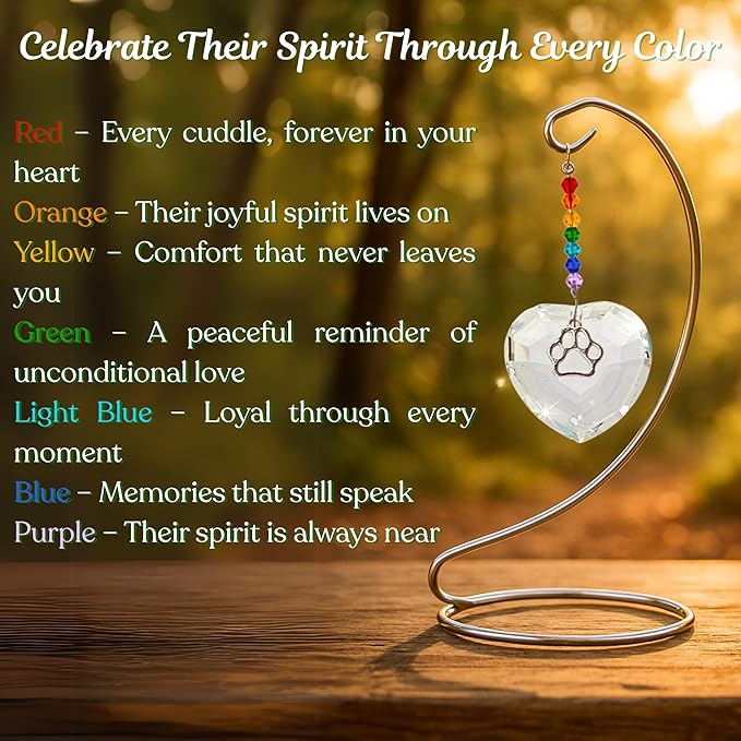 Dog Memorial Gifts for Loss of Dog, Rainbow Bridge Crystal Heart and Paw Suncatcher, Pet Memorial Gifts for Dogs, Pet Loss Sympathy Gift, Dog Remembrance Gift