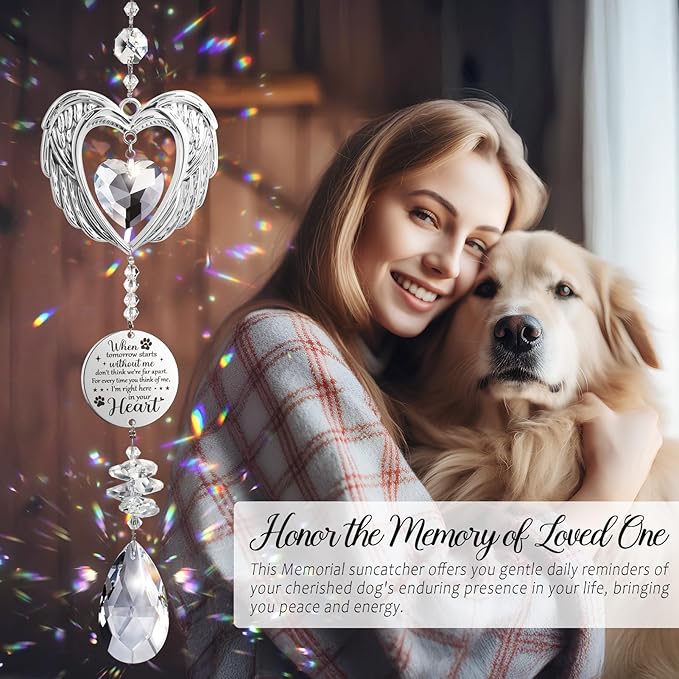 Dog Memorial Gifts for Loss of Dog Sympathy Gifts, Pet Memorial Gift for Dogs Cats, Pets Sympathy Crystal Suncatcher, Thoughtful Cats Dogs Bereavement Remembrance Gift for Pet Loss Condolence