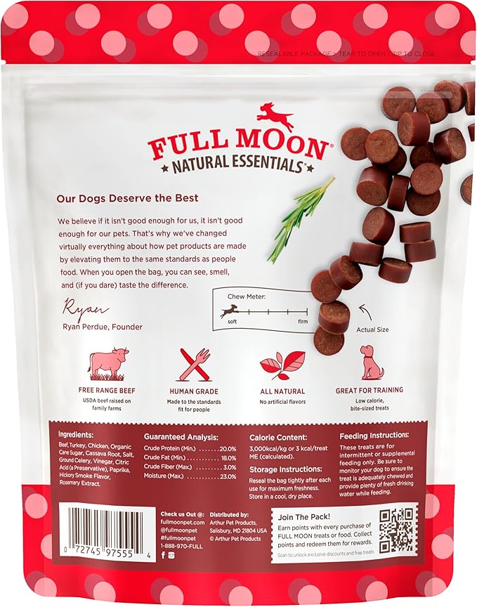 Full Moon All Natural Human Grade Dog Treats, Essential Beef Savory Bites, 14 Ounce (Pack of 2)