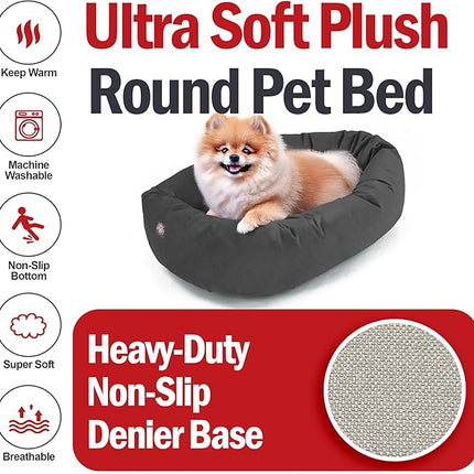 Majestic Pet 24 Inch Suede Calming Dog Bed Washable 24x19x7 (Inch) – Cozy Soft Round Donut Dog Bed with Spine Support for Dogs to Rest Their Head - Pet Bed Small – Gray (2025)