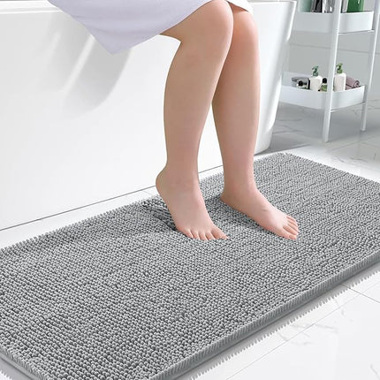 OLANLY Bathroom Rugs 47x24, Extra Soft Absorbent Chenille Bath Rugs, Rubber Backing Quick Dry, Machine Washable Bath Mats for Bathroom Floor, Tub and Shower, Home Decor Accessories, Light Grey