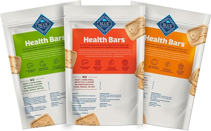 Blue Buffalo Health Bars Crunchy Dog Biscuits, Variety Pack, Bacon, Egg & Cheese, Apple & Yogurt, Pumpkin & Cinnamon, 16-oz Bags